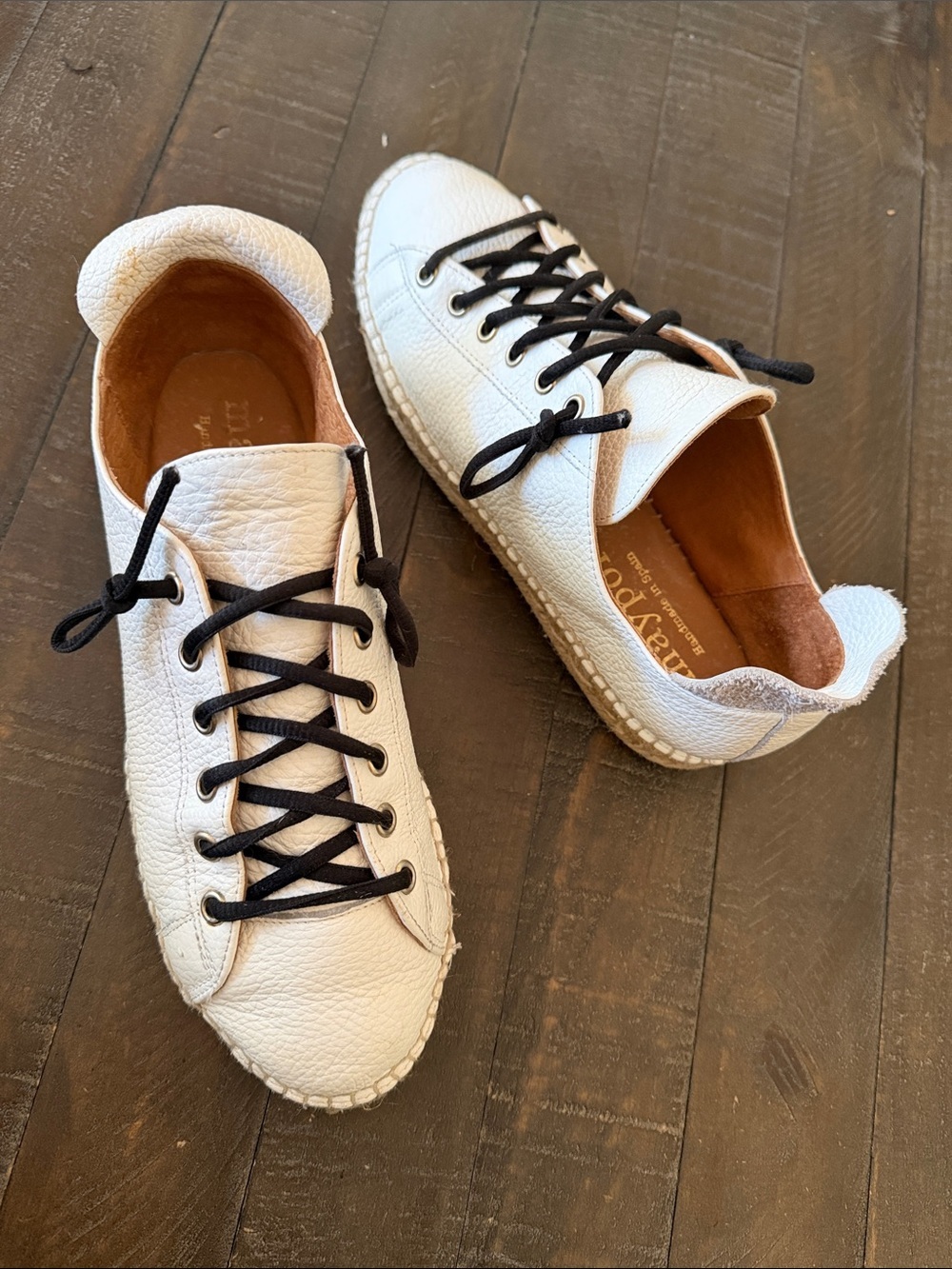 Anthropologie Maypol White Leather Espadrille Sneakers with Black Laces